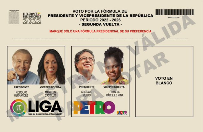 La Registraduría presentó el tarjetón electoral para la segunda vuelta presidencial